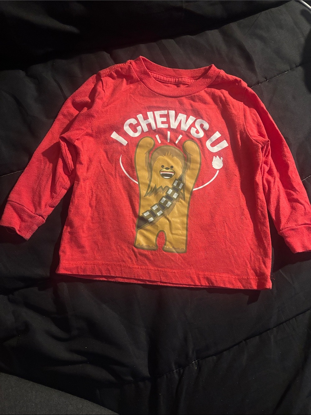 Red Kids Long-Sleeve Tee with Chewbacca Graphic - 'I Chews U'